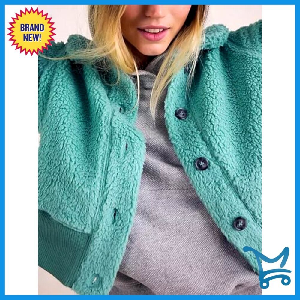 Faux Sherpa Fleece Jacket Long Sleeve Button Down Coat Fluffy Outerwear with - Picture 3 of 4